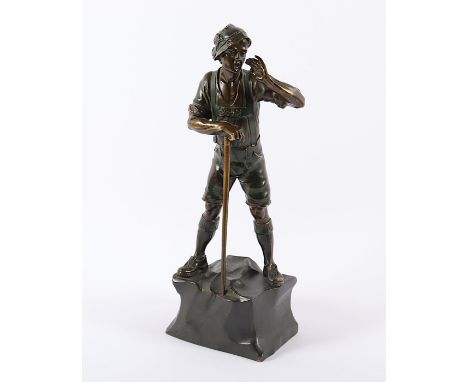 EICHLER, "Junge mit Wanderstab", Bronze, H 33, auf dem Sockel verso signiert