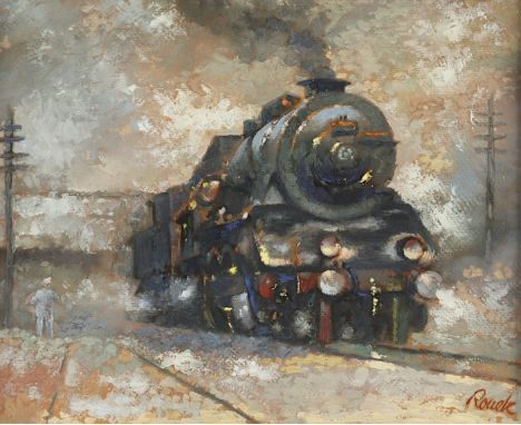 RONEK, Jaroslav (1892-1962), "Lokomotive", Öl/Malkarton, 34 x 42, unten rechts signiert, R.