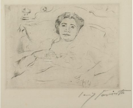 CORINTH, Lovis, "Im Bett I", Original-Radierung, 15 x 20, handsigniert, 1909, WV Schwarz 37, R. Original-Rechnung Galerie Lüp
