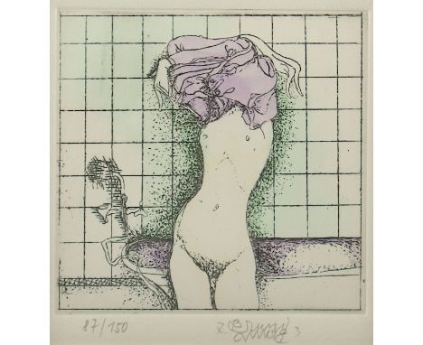 BRUNI, Bruno, "Akt", Original-Farbradierung, 8 x 8, nummeriert 87/150, handsigniert, 1973, R.