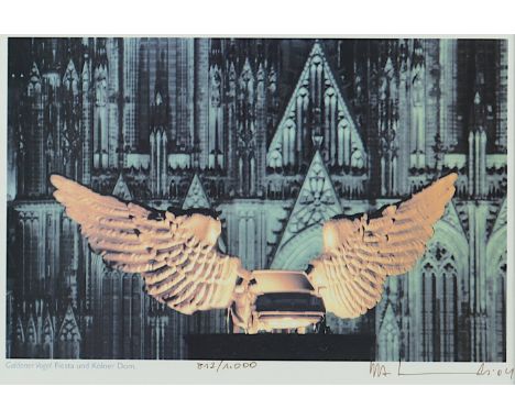 SCHULT, HA., "Goldener Vogel - Fiesta und Kölner Dom", Farboffset, 16 x 25, nummeriert 813/1000, handsigniert, R.