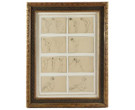 SERRURE, Paul (Frankreich um 1910), "Acht kleine Aktstudien", Bleistift/Papier, jeweils 11 x 17,5, R.