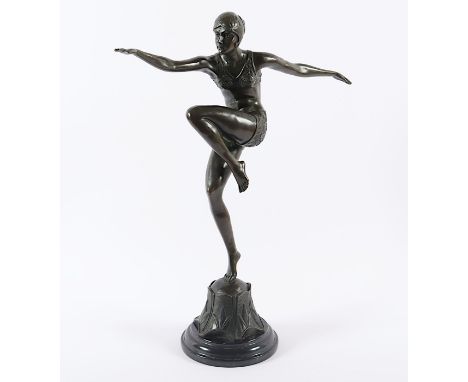 TÄNZERIN "CON BRIO", nach F. PREISS, Bronze, H 43, auf dem Stand bez., Bronze-Garantie-Stempel, J.B. Deposée Bronze Garanti, 