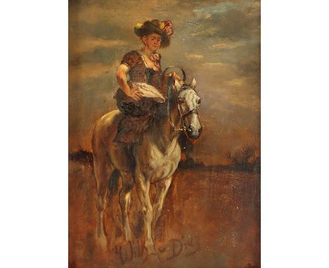 DIEZ, Wilhelm von (1839-1907), "Bäuerin zu Pferde", Öl/Holz, 25 x 19, unten mittig signiert, R.