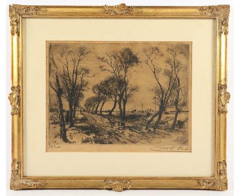 STEIB, Josef (1898-1957), "Vogelkirschenallee in der Eifel", Originalradierung, 24 x 33, handsigniert, 38/60 nummeriert, mit 