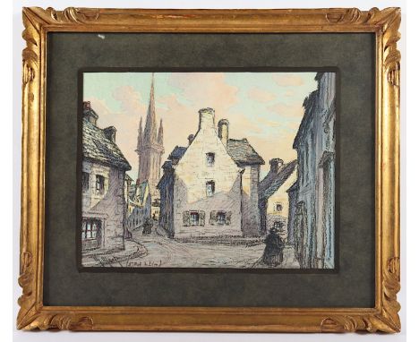 MARTY, Gaston (1905-1977), "Ansicht aus Saint-Pol-de-Léon in der Bretagne", Mischtechnik/Papier, 27 x 34,5 (Passepartoutaussc