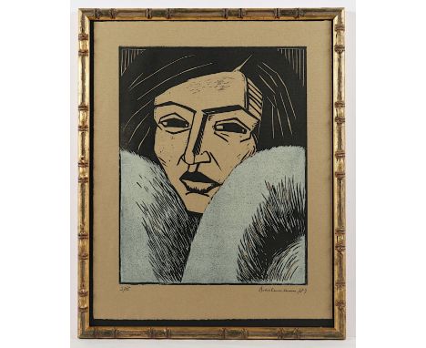 BRACHMANN, Monika, "Frau", Farbholzschnitt, 39 x 29, nummeriert 3/15, handsigniert und datiert '89, R.