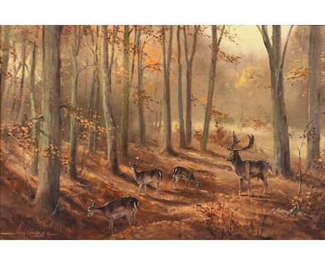 SNETHLAGE, Karl Hellmut (1925-2011), "Damwild in einem Buchenwald", Öl/Lwd., 40 x 60, unten links signiert, R.