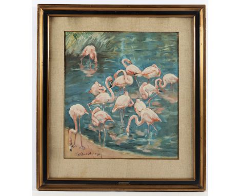 PROCHAZKA, Frantisek Xaver (1887-1950), "Flamingos", Öl/Malkarton, 48 x 43 (Passepartoutausschnitt), unten links signiert und