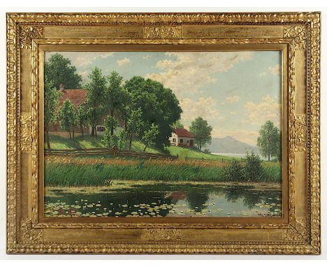MÜLLER-LANDECK, Fritz (1865-1942), "Sommerliche Seenlandschaft", Öl/Lwd., 70 x 100, unten rechts signiert und "München" bez.,