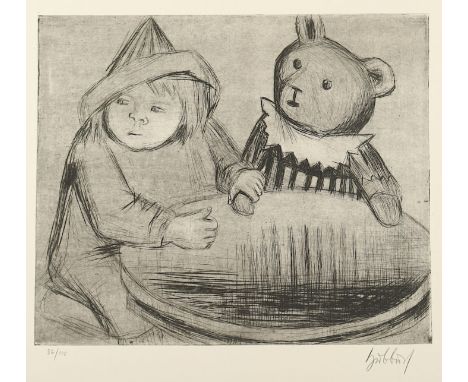 HUBBUCH, Karl, "Junge und Teddy", Original-Radierung, 27 x 32,5, nummeriert 86/100, handsigniert, ungerahmt