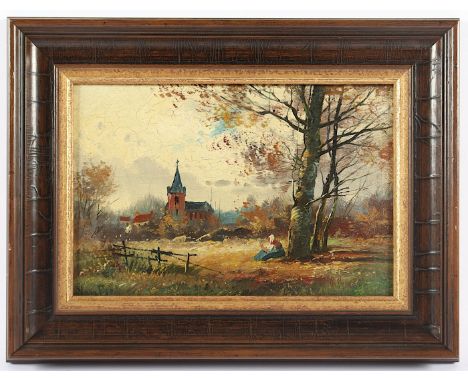 VAN BOL, Goerges (1904-1984), "Niederländische Landschaft mit Kirche", Öl/Lwd., 20 x 29,5, auf Holz aufgezogen, unten links s