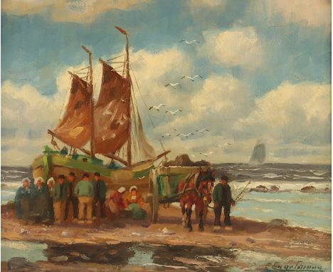 ENGELMANN, Ernst Julius (1820-1902), "Fischer am Strand", Öl/Holz, 29 x 36, unten rechts signiert, R.
