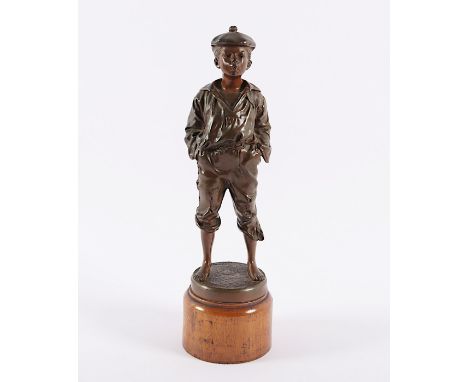 SZCZEBLEWSKI, Bernhard Vaclav Victor (1888-1965), "Pfeiffender Junge", Bronze, auf Holzsockel montiert, H gesamt 27, auf der 