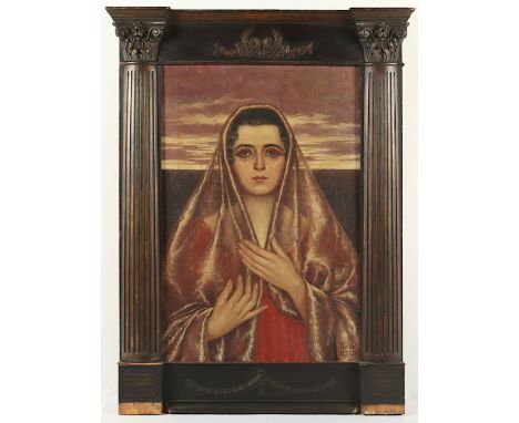 MALER UM 1910/20, "Portrait einer jungen Frau mit Schleier", Öl/Lwd., 74,5 x 49,5, besch., unten rechts monogrammiert "AM LeW