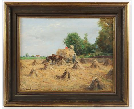 MOHR, Karl (1922-1913), "Landschaft mit Ernteszene", Öl/Malplatte, 40 x 50, unten links signiert, R.