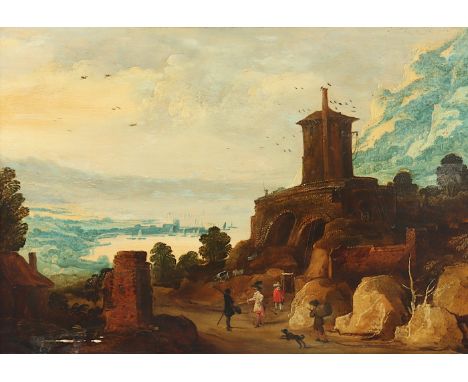 MEISTER DES 17.JH., "Arkadische Landschaft mit Figurenstaffage", Öl/Holz, 51 x 74, parkettiert, besch., R.