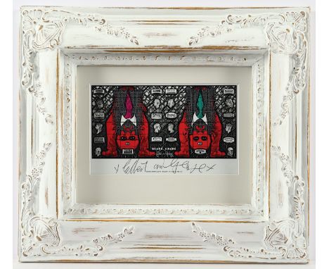 GILBERT &amp; GEORGE, "Beard Aware", Multiple (Kunstpostkarte, Farboffset), 13 x 20, handsigniert, 2016, R.