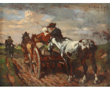 DIEZ, Wilhelm von (1839-1907), "Bauern mit Fuhrwerk", Öl/Holz, 13,5 x 17,5, oben rechts signiert und "1905" datiert, R.