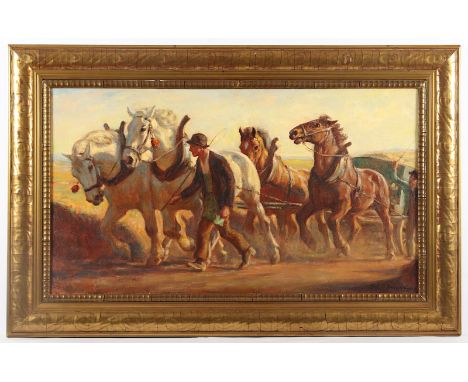 JUNGHANNS, Julius Paul (1876-1958), "Bauern mit Pferdefuhrwerk", Öl/Lwd., 50 x 90, unten rechts signiert, R.