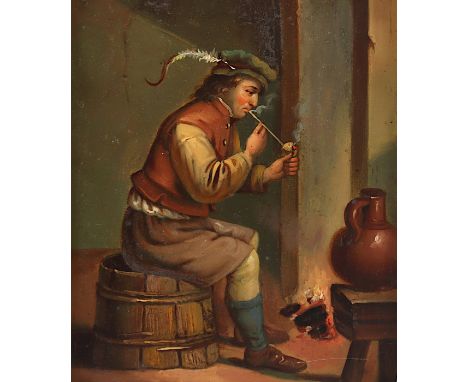 NIEDERLANDE WOHL 19.JH., "Raucher am Kamin", Öl/Kupfer, 16 x 13, besch., R.