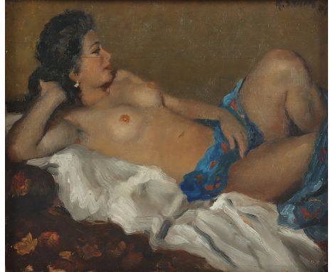 SKALA, Karel Vaclav (1908-2001), "Liegender weiblicher Akt", Öl/Holz, 21 x 25, oben rechts signiert und "39" datiert, R.