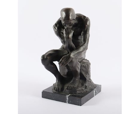 RODIN, Auguste, nach, "Der Denker", Bronze, H 22, Bronze, nummeriert 194/999, seitlich bez. "Reproduction d'après Rodin", Mar