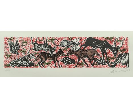 NEUMANN, "Tiere", Original-Farblithografie, 11 x 43, nummeriert 17/200, handsigniert und datiert '97, R.