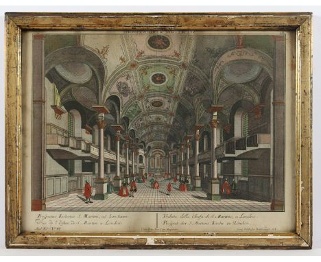 LONDON, "Prospect der S. Martins Kirche zu London", kolorierter Kupferstich, 29 x 41, Georg Balt. Probst, um 1780, R.