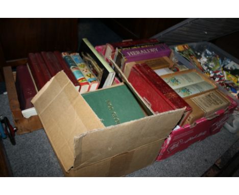 THREE BOXES OF ASSORTED VINTAGE BOOKS TO INCLUDE ARMORIAL FAMILIES