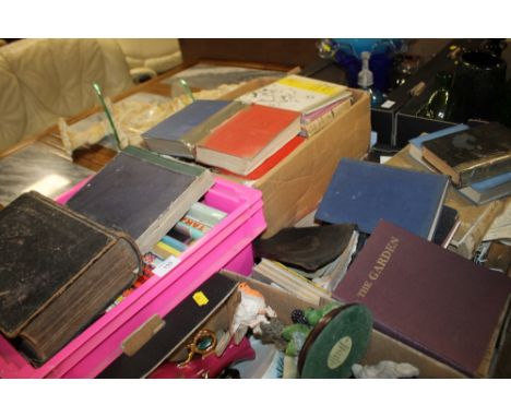 THREE TRAYS OF ASSORTED VINTAGE BOOKS AND ANNUALS
