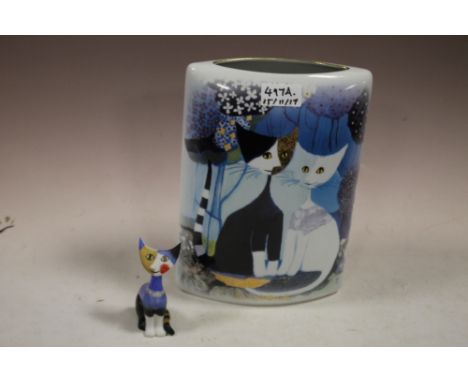 A GOEBEL LIMITED EDITION CAT DESIGN VASE AND MATCHING FIGURE BY ROSINE WACHTMEISTER