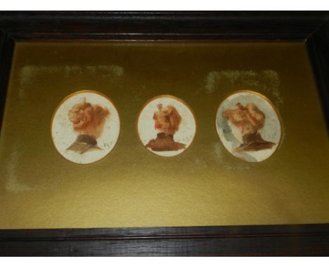 Late 19th / early 20th century Continental school, a framed tripytch of portrait studies of a lady, watercolour, initialled E