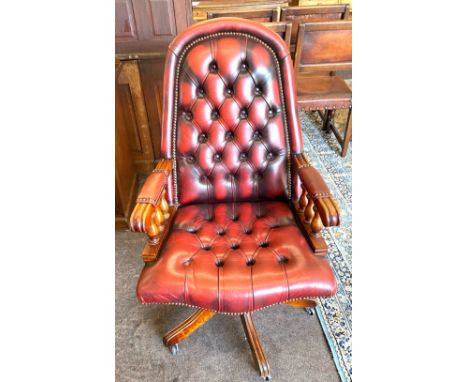 Vintage red leather studded back office chair. 