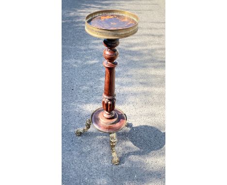 Mahogany and brass vintage plant stand, overall height 34 inches 