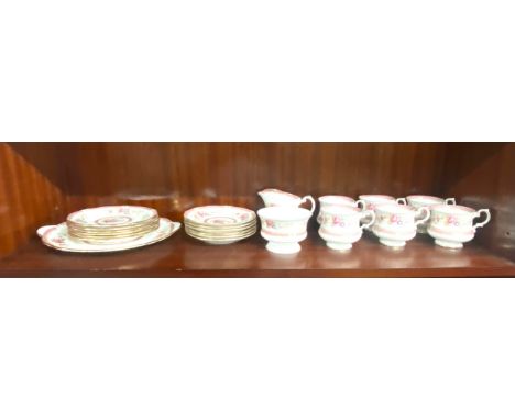 Selection of the Queens china Richmond pattern, to include 6 cups, 6 saucers, 6 sandwich plates, cake plate, milk jug, sugar 