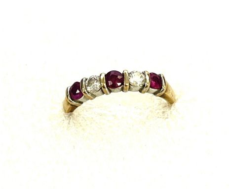 gold ruby &amp; cz half eternity ring 