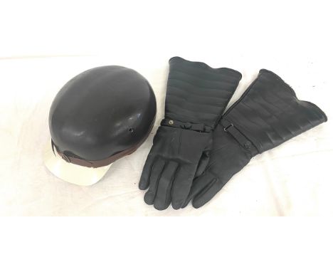 Vintage motor bike helmet and gloves 