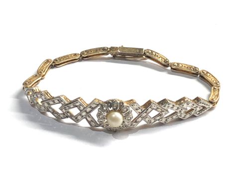 vintage pearl and stone set articulated link bracelet 