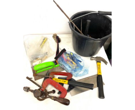 Large selection of assorted tools, to include hand drill, G Clamps etc 