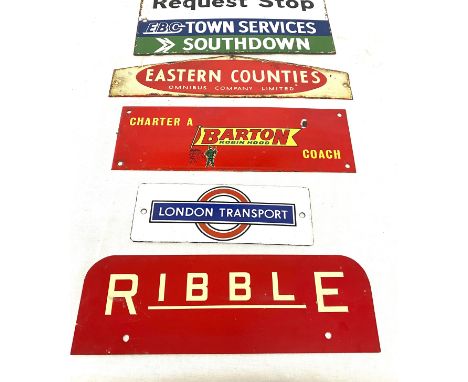 Selection of vintage bus and coach metal signs to include Ribble, Barton Robin Hood, EBC Town Services, London Transport, Eas