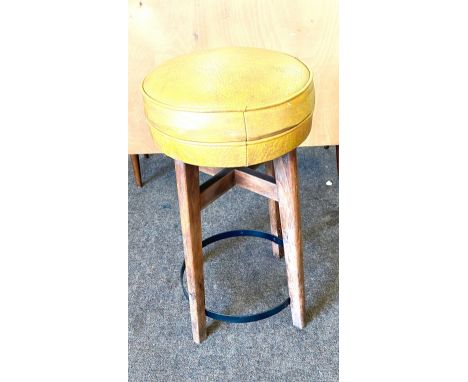 Vintage leather top pub stool, with and overall height of 24 inches. 