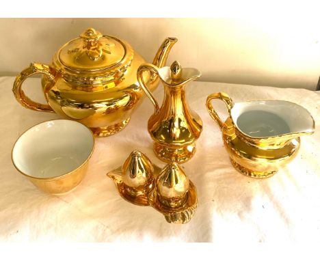 Royal Worcester gold fireproof tea set, overall good condition 