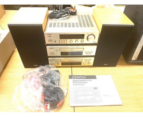 Denon personal component music system DRA-F100, DCD-F100 with remote, speakers and instruction manual 