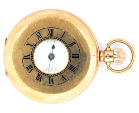 A 9CT GOLD KEYLESS LEVER HALF HUNTING CASED WATCH, BIRMINGHAM 1932