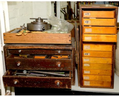 MISCELLANEOUS TOOLS, ETC, IN TWO CHESTS AND A BOX 