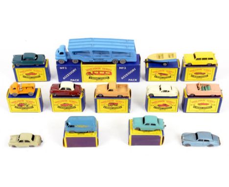 MATCHBOX TOYS NO 2 ACCESSORY PACK CAR TRANSPORTER, 34 VOLKSWAGEN, 33 FORD ZODIAC, 36 FORD A50, 32 JAGUAR XK 140, 31 AMERICAN 