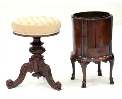 A VICTORIAN PIANO STOOL ON CARVED MAHOGANY LEGS AND A DUTCH WALNUT TEESTHOF