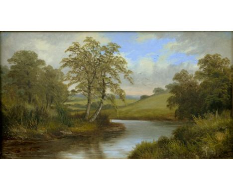 R. HULLS - RIVER SCENE, A PAIR, BOTH SIGNED, OIL ON BOARD, 21CM X 39.5CM