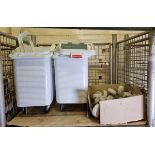 2x White Rubbermaid bins & box of castors